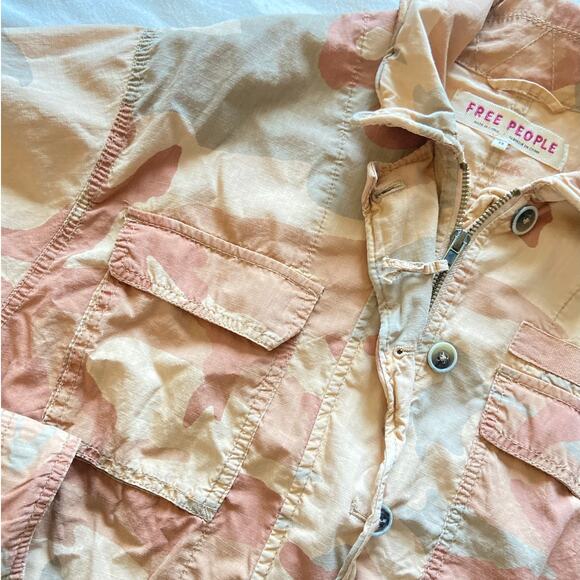 Free People Taupe Camo Lead the Way Tie Waist Canvas Utility Jacket Size XS - Picture 9 of 14